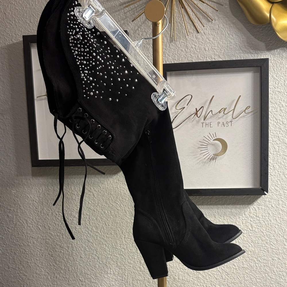 Naughty Monkey Black Heeled Boots with Stud Accents